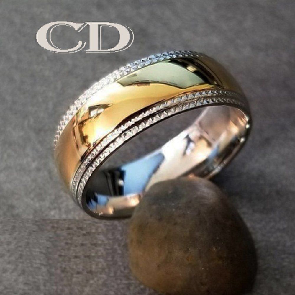Men's Gold and Silver Xband Wedding Ring or Men's gold Promise Ring
